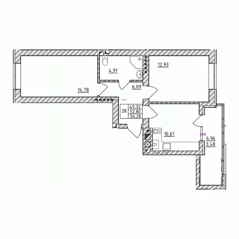 2-к кв. Калининградская область, Зеленоградск  (56.28 м) - Фото 1