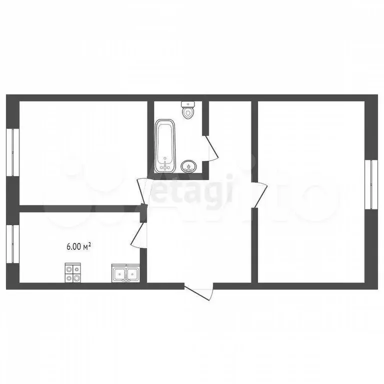 2-к. квартира, 48,8 м, 2/2 эт. - Фото 0