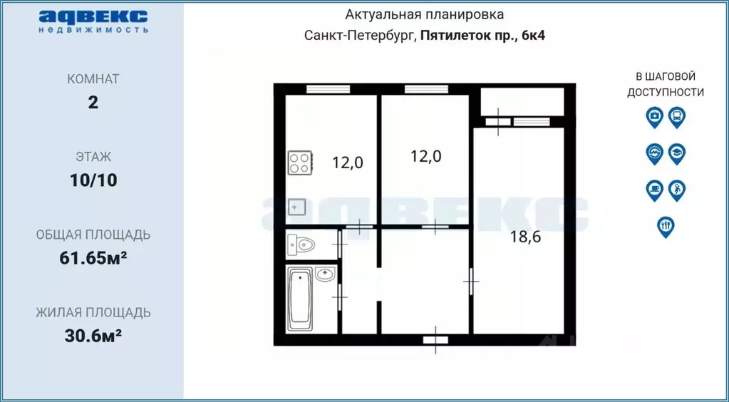 2-к кв. Санкт-Петербург просп. Пятилеток, 6к4 (61.65 м) - Фото 2