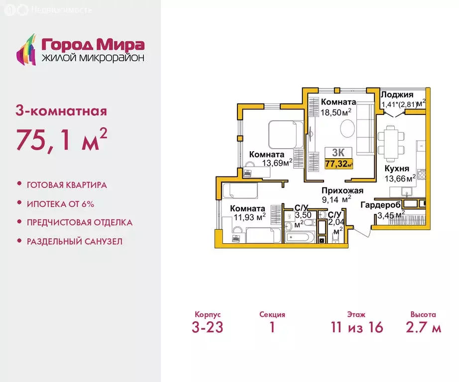 3-комнатная квартира: Симферополь, улица Батурина, 177к2 (75.1 м) - Фото 1