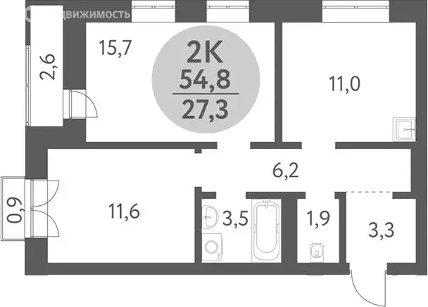 2-комнатная квартира: Новосибирск, Октябрьский район (55 м) - Фото 0