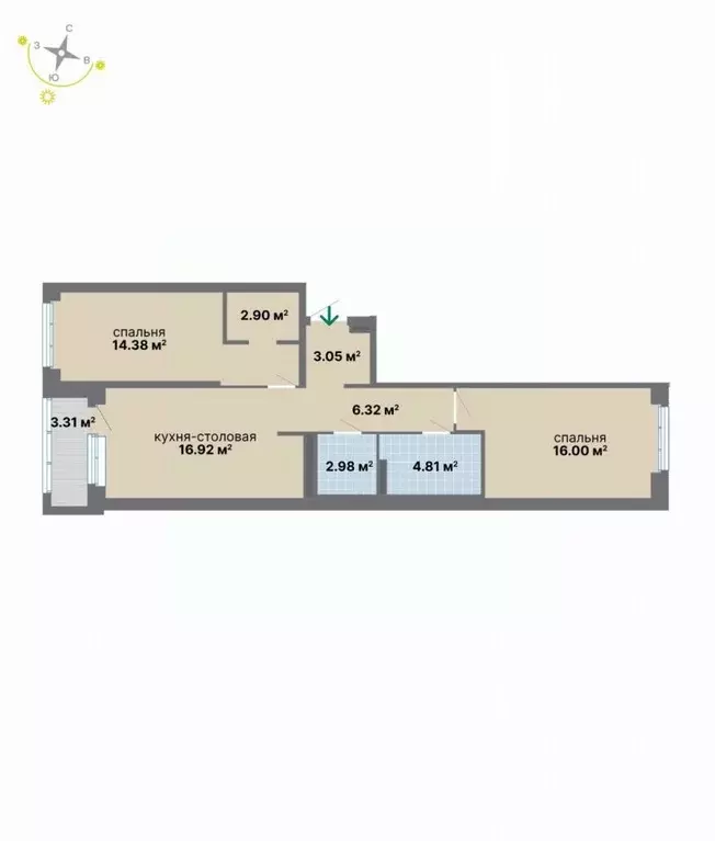 2-к кв. Свердловская область, Екатеринбург ул. Студенческая, 16 (70.67 ... - Фото 1