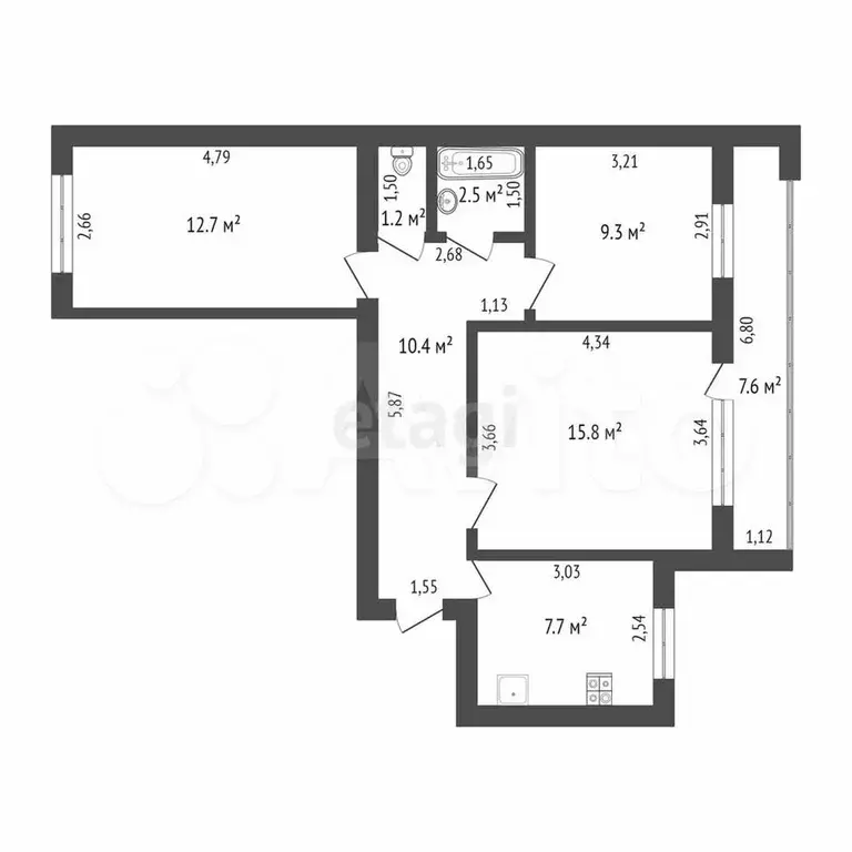 3-к. квартира, 59,6 м, 4/9 эт. - Фото 0