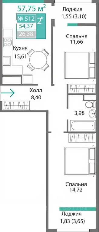 2-к кв. Крым, Симферополь Крымская роза мкр,  (57.75 м) - Фото 0