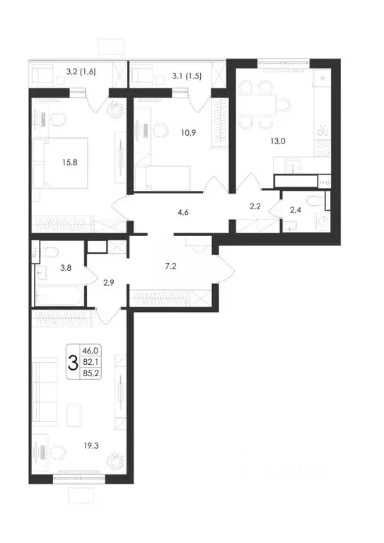 3-к кв. Воронежская область, Воронеж ул. Загоровского, 5/4 (85.2 м) - Фото 0