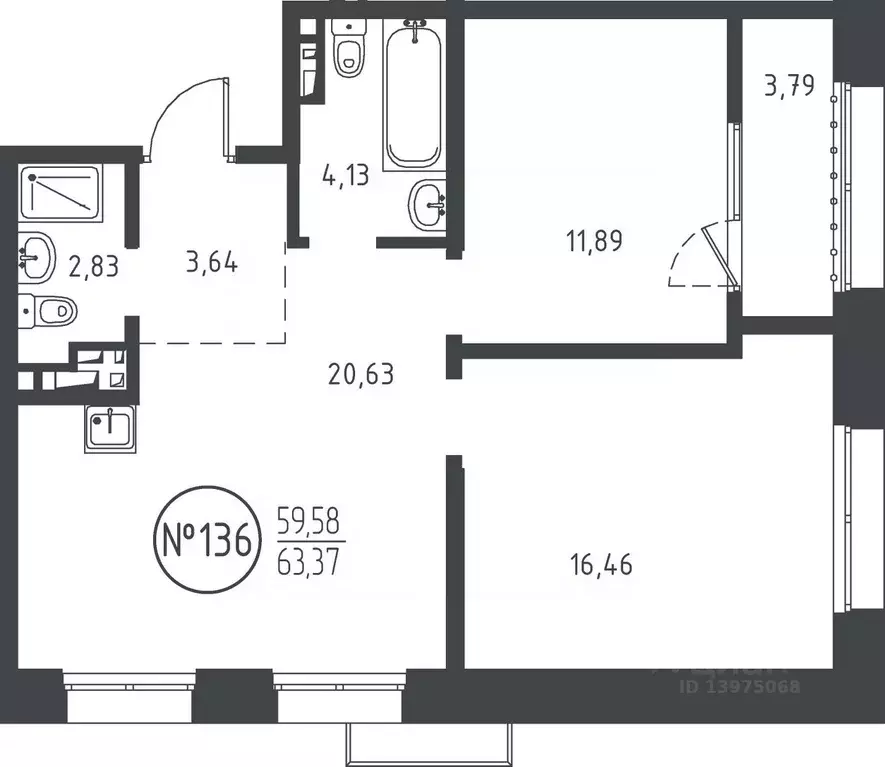 2-к кв. Иркутская область, Иркутск ул. Эдуарда Дьяконова, 10 (63.37 м) - Фото 0