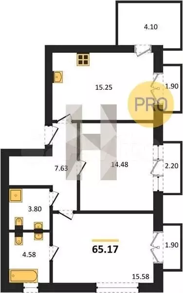 2-к. квартира, 65,2 м, 8/9 эт. - Фото 1