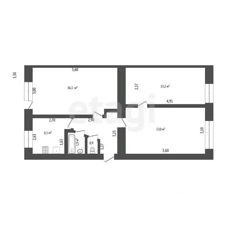 3-к кв. Башкортостан, Стерлитамак ул. Худайбердина, 67 (61.3 м) - Фото 2