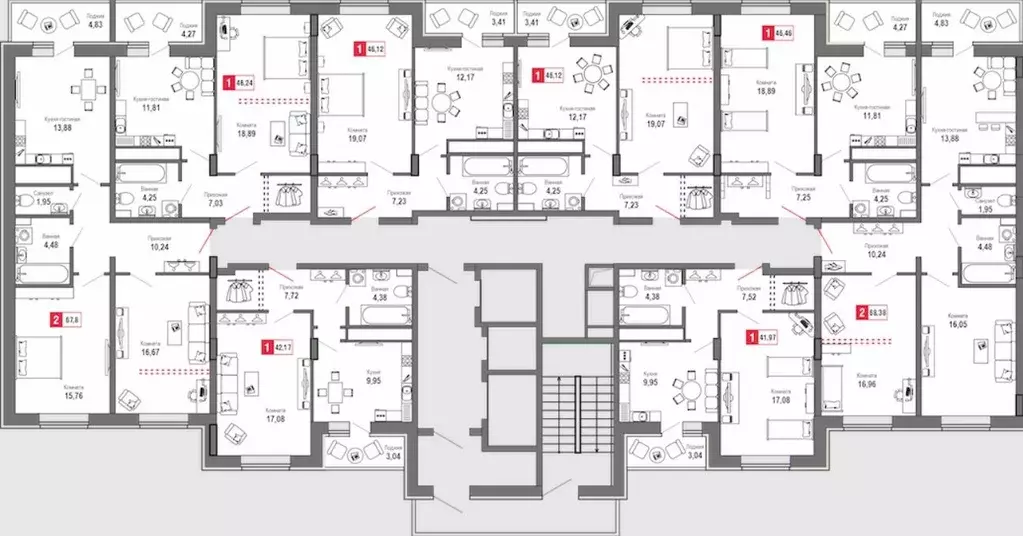 1-к кв. Тверская область, Тверь Оснабрюкская ул., 22к1 (42.17 м) - Фото 2