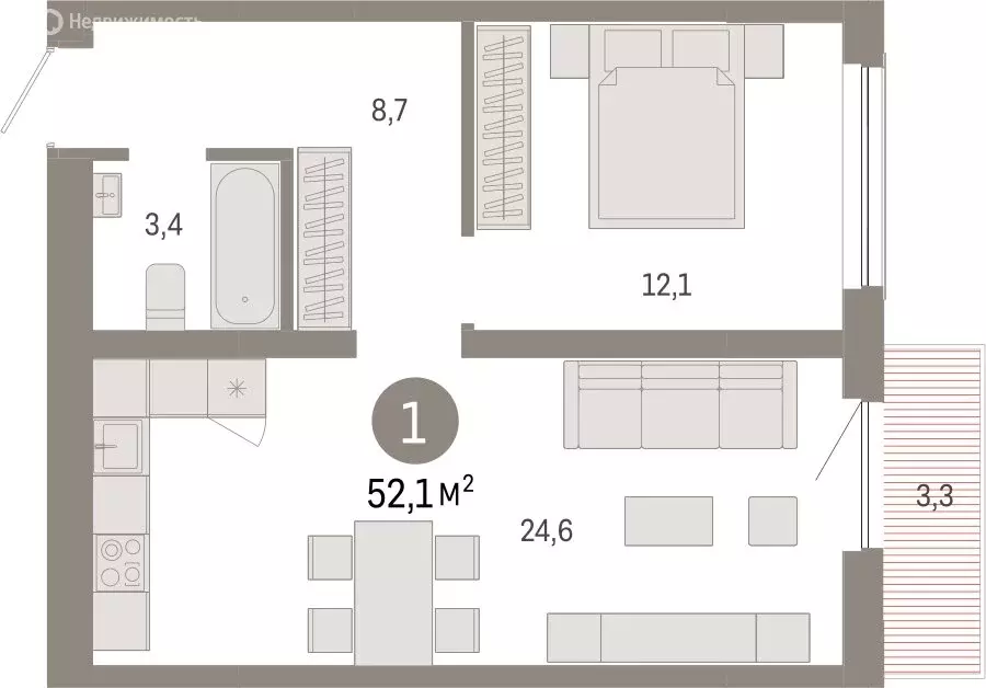 1-комнатная квартира: Новосибирск, Большевистская улица, с49 (52.05 м) - Фото 0