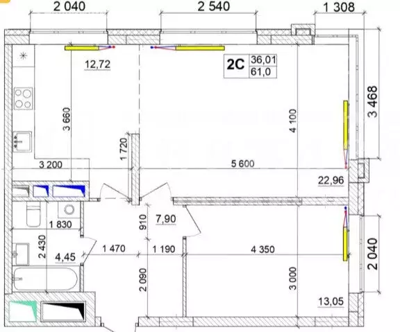 2-комнатная квартира: Кемерово, улица Сарыгина, 31к1 (61 м) - Фото 1
