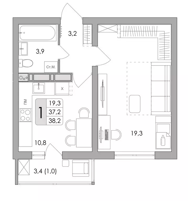 1-комнатная квартира: Воронеж, улица Шидловского, 28 (38.2 м) - Фото 1