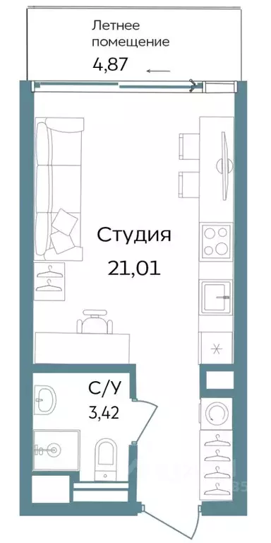 Студия Крым, Саки ул. Морская (29.3 м) - Фото 1