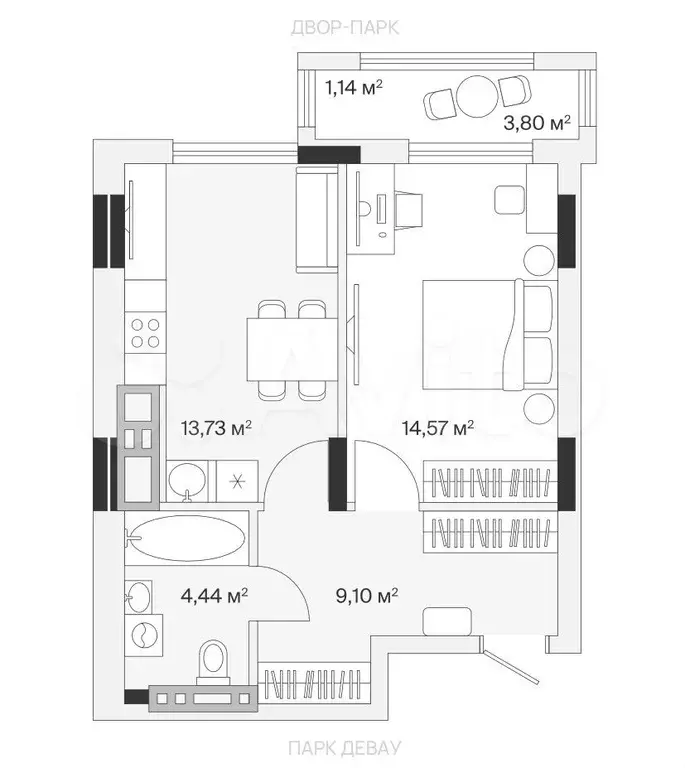 1-к. квартира, 43 м, 5/7 эт. - Фото 1