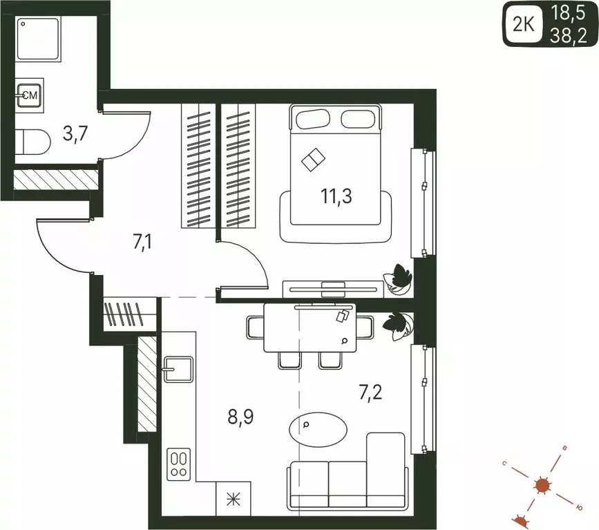 Студия Пермский край, Пермь ул. Серебристая, 1 (38.2 м) - Фото 1