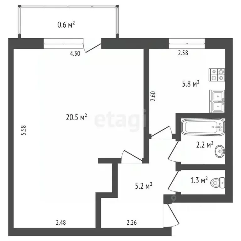 1-к кв. Башкортостан, Стерлитамак ул. Курчатова, 34 (35.0 м) - Фото 2