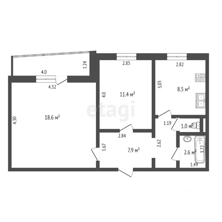 2-к кв. Ханты-Мансийский АО, Нягань 3-й мкр, 9 (50.0 м) - Фото 1