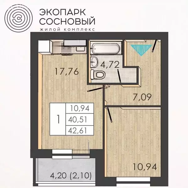 1-комнатная квартира: Пермь, улица Борцов Революции, 1Ак6 (40.3 м) - Фото 0