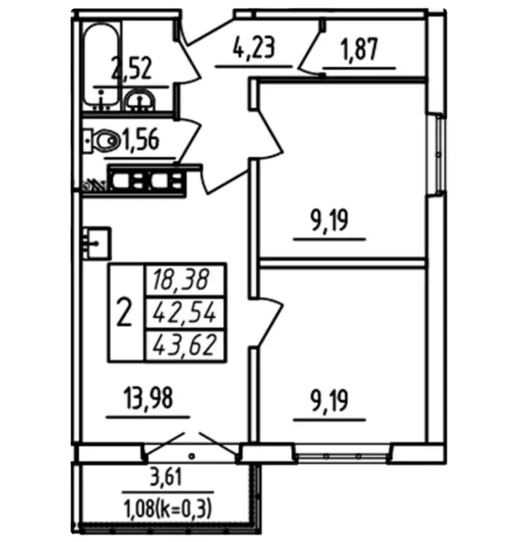Продаётся 2-к квартира, 43.62 м - Фото 0