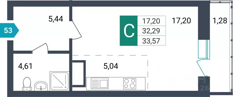 Студия Забайкальский край, Чита ул. Бабушкина, 42Б (33.57 м) - Фото 1