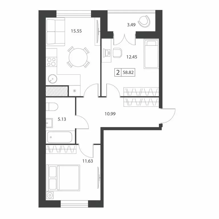 2-комнатная квартира: Тверь, микрорайон Южный (58.82 м) - Фото 1