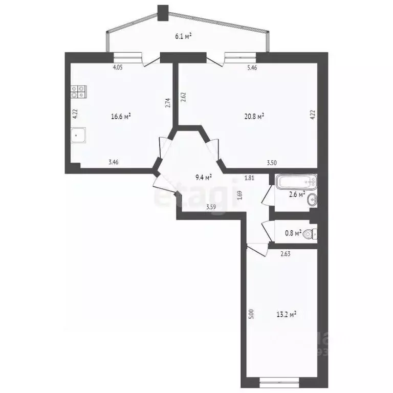 2-к кв. Тюменская область, Тюмень ул. 50 лет Октября, 62А/3 (64.8 м) - Фото 1