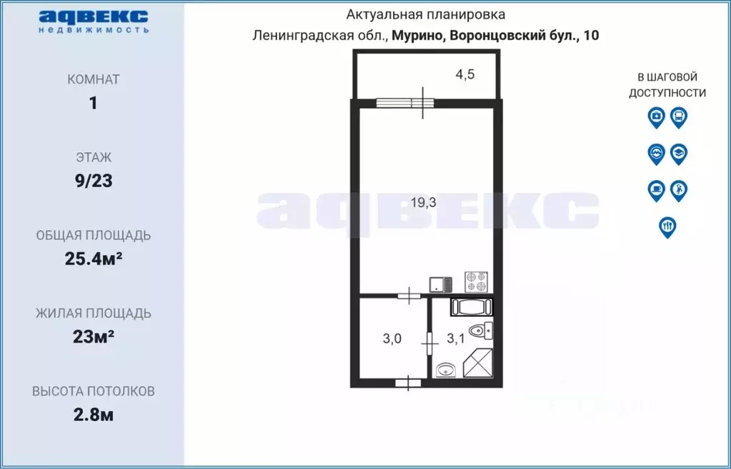 Студия Ленинградская область, Мурино Всеволожский район, бул. ... - Фото 1