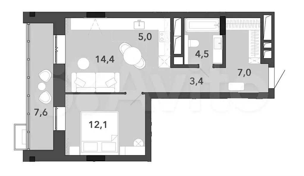 2-к. квартира, 54 м, 7/8 эт. - Фото 0