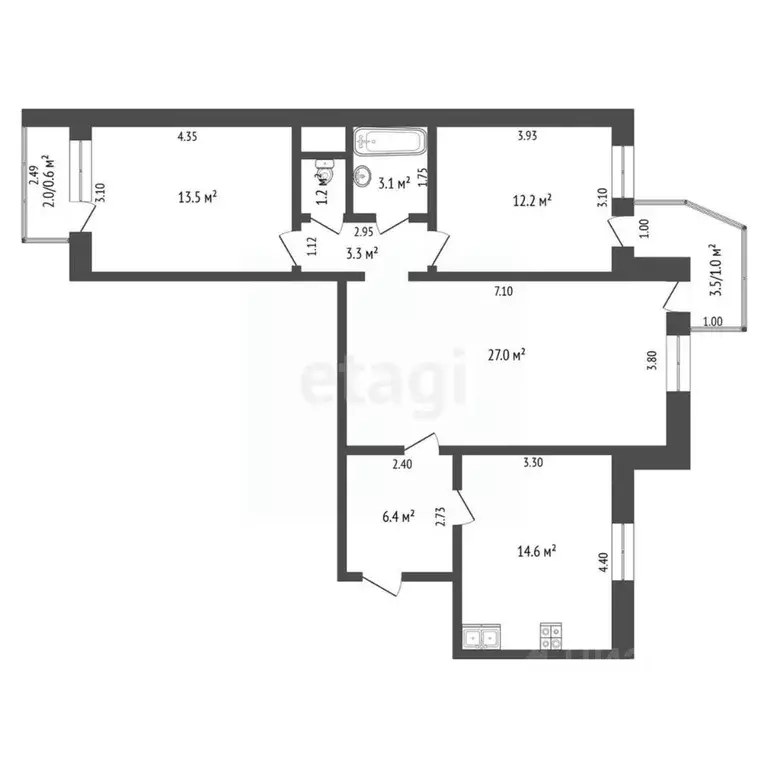 3-к кв. Ханты-Мансийский АО, Ханты-Мансийск ул. Калинина, 26 (91.6 м) - Фото 2