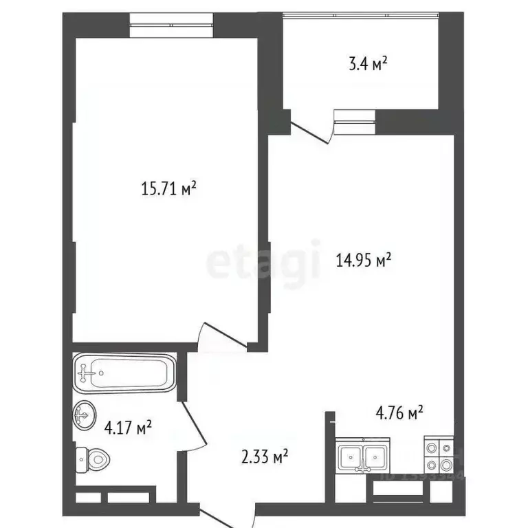 1-к кв. Тюменская область, Тюмень ул. Ю.-Р.Г. Эрвье, 34к1 (41.3 м) - Фото 2