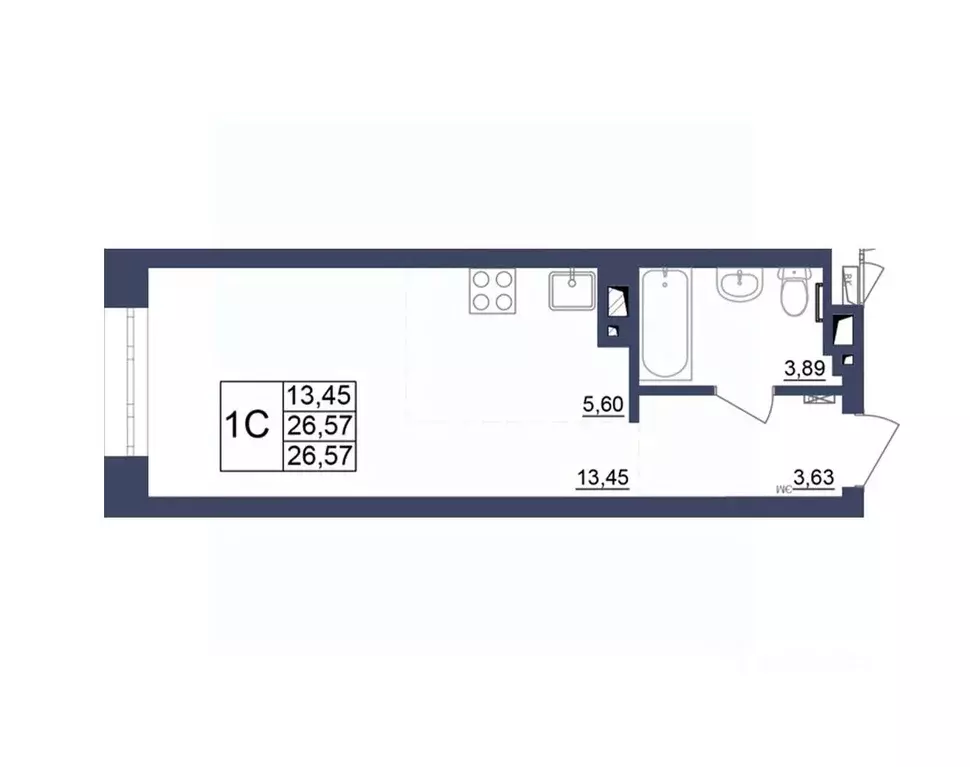 Студия Башкортостан, Уфа Космос жилой комплекс, лит1 (26.39 м) - Фото 1