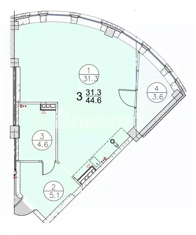 Студия Тюменская область, Тюмень ул. Чернышевского, 2Бк11 (44.6 м) - Фото 0