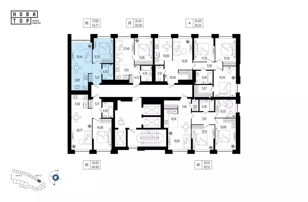 2-комнатная квартира: Уфа, улица Рудольфа Нуреева, 7 (43.77 м) - Фото 2