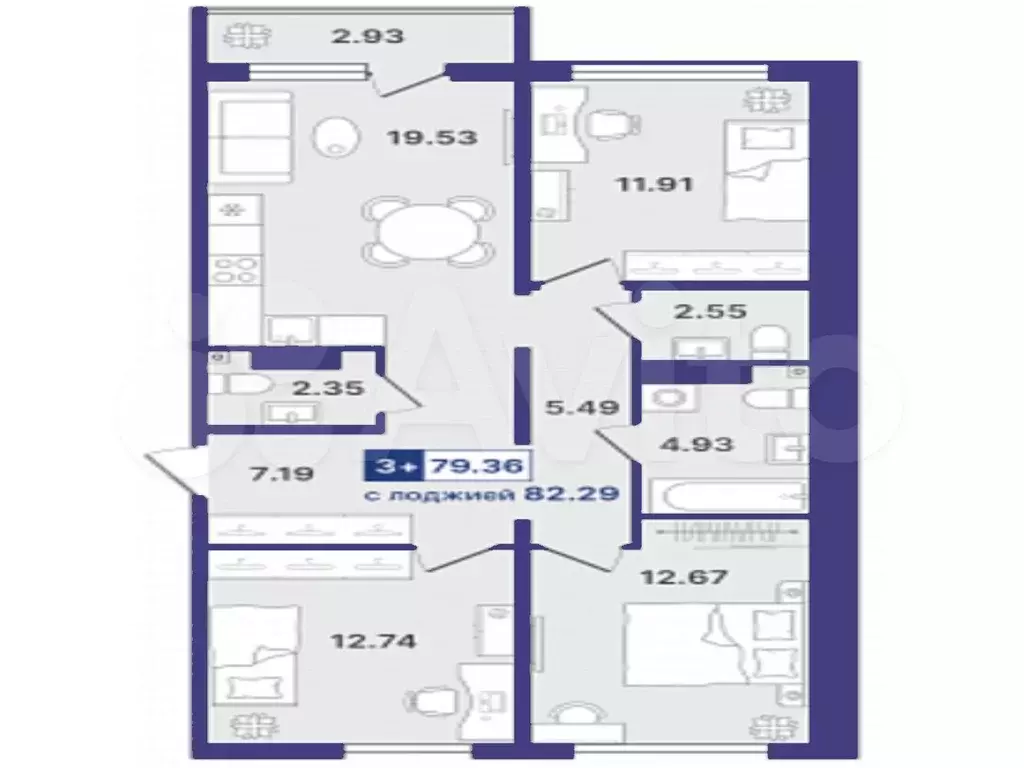 3-к. квартира, 79,4 м, 6/8 эт. - Фото 1