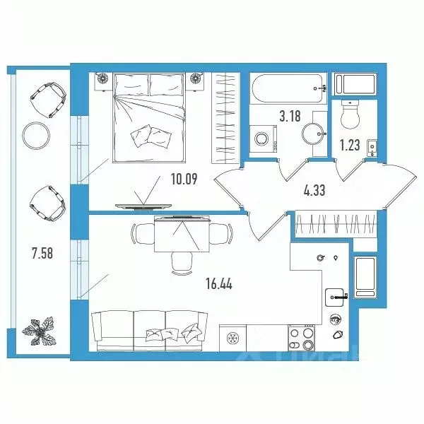 1-к кв. Санкт-Петербург ул. Тельмана, 37 (37.54 м) - Фото 1