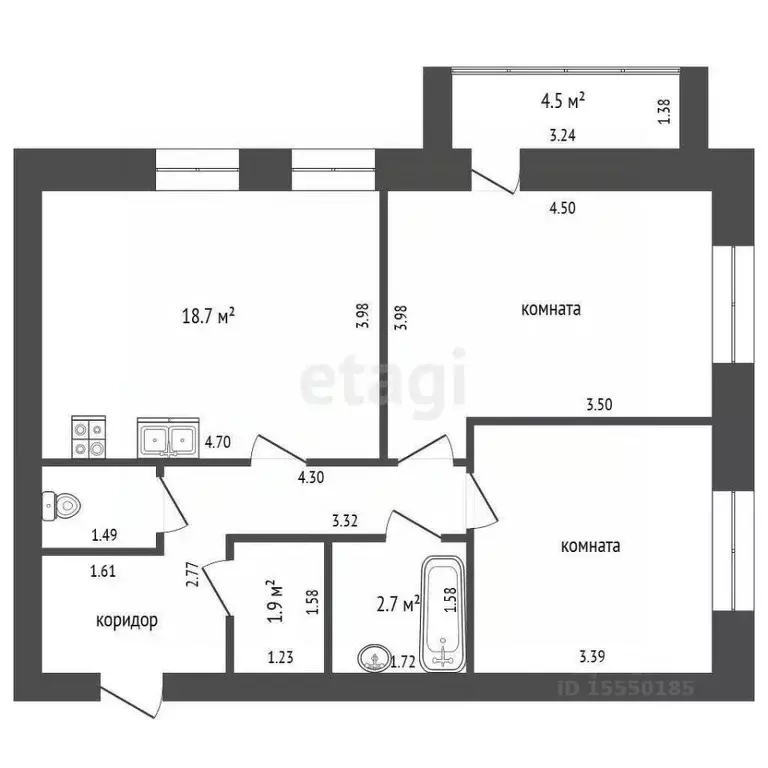 2-к кв. Самарская область, Самара ул. Николая Баженова, 2 (61.2 м) - Фото 2