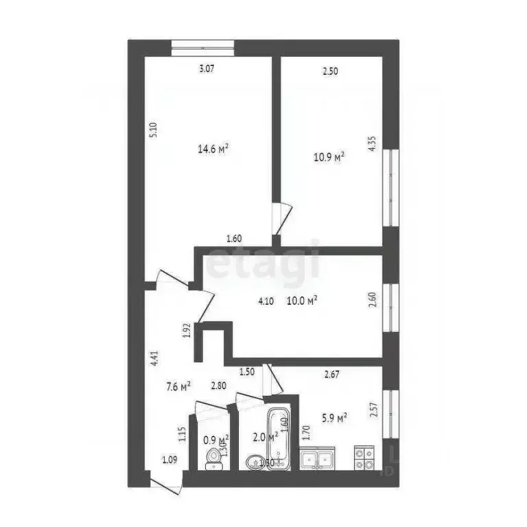 3-к кв. Башкортостан, Стерлитамак Коммунистическая ул., 18 (51.9 м) - Фото 1