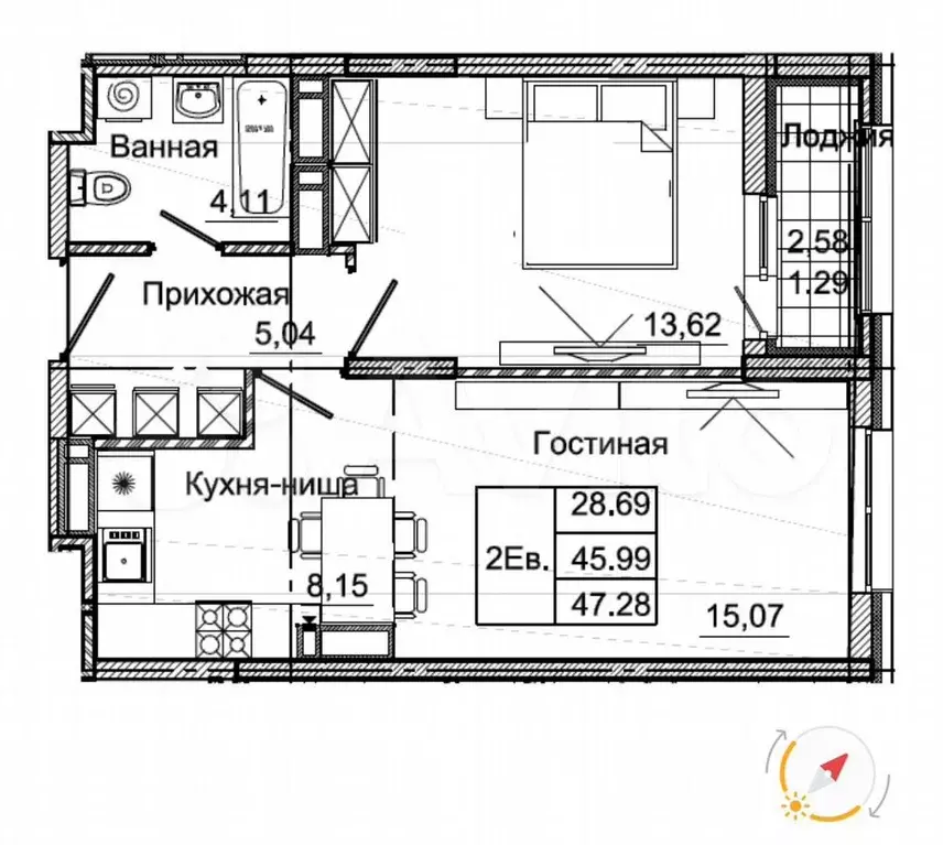 1-к. квартира, 47,3 м, 24/25 эт. - Фото 1