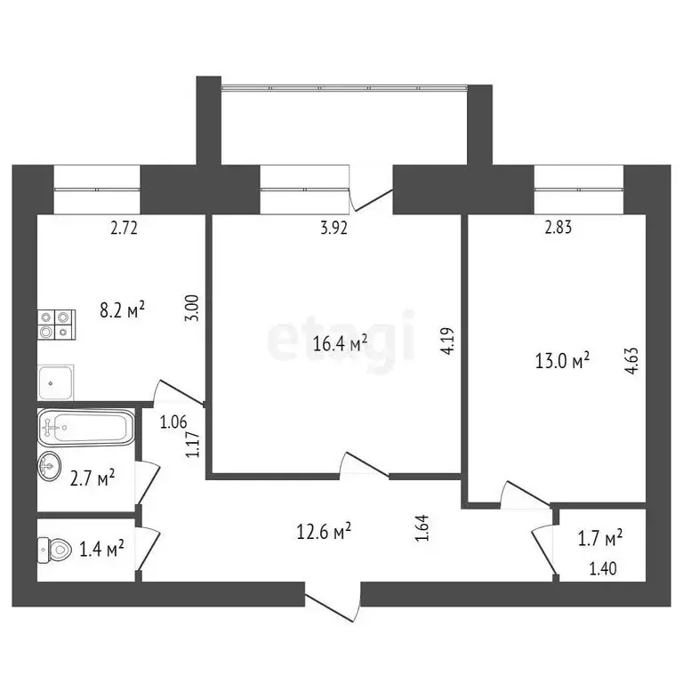 2-комнатная квартира: Якутск, улица Чернышевского, 4/1 (53.8 м) - Фото 0