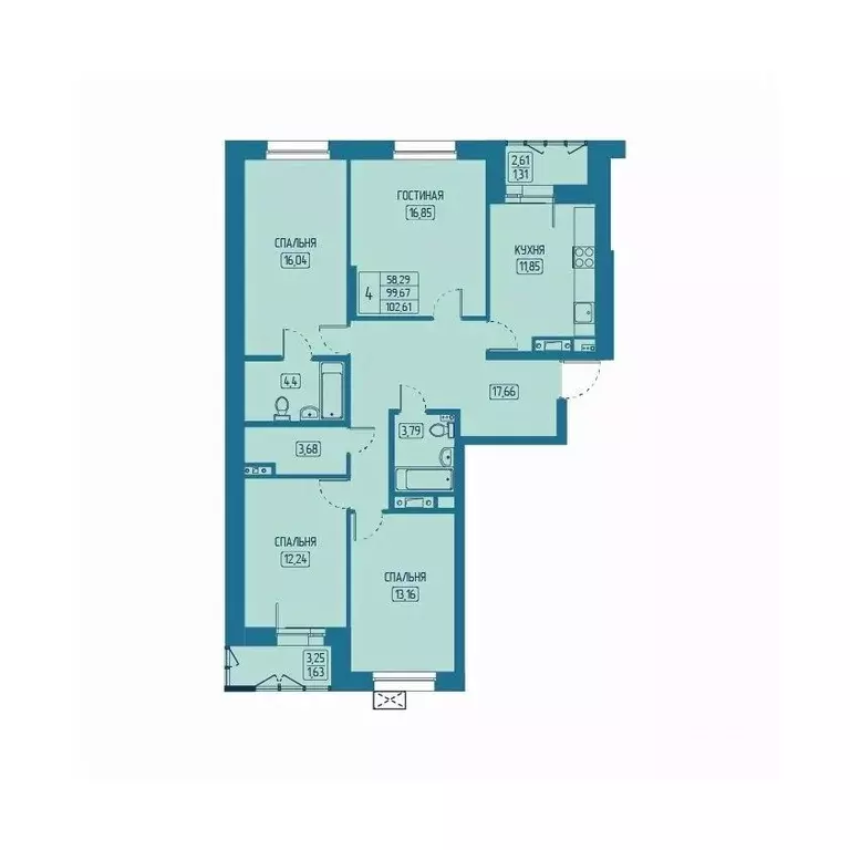 4-к кв. Красноярский край, Красноярск Свободный просп. (102.61 м) - Фото 1