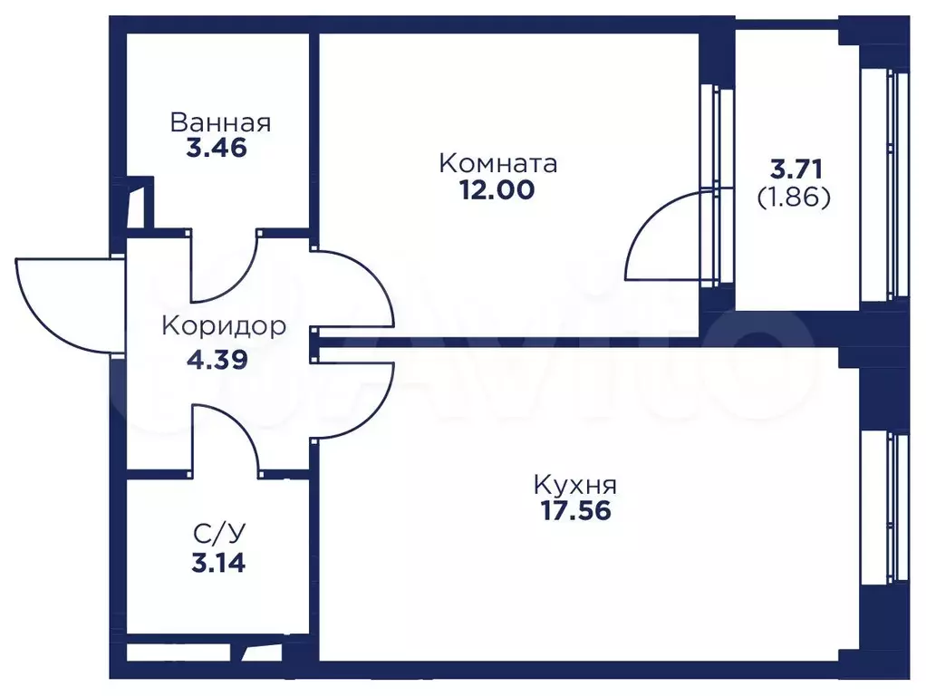 1-к. квартира, 40,6 м, 1/5 эт. - Фото 1