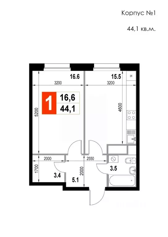1-к кв. Московская область, Мытищи Пионерская ул., 10 (44.1 м) - Фото 1