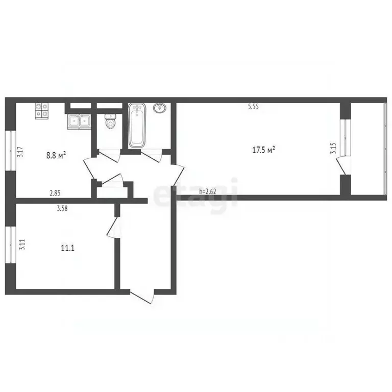 2-к кв. Ямало-Ненецкий АО, Муравленко ул. Ленина, 77 (54.9 м) - Фото 2