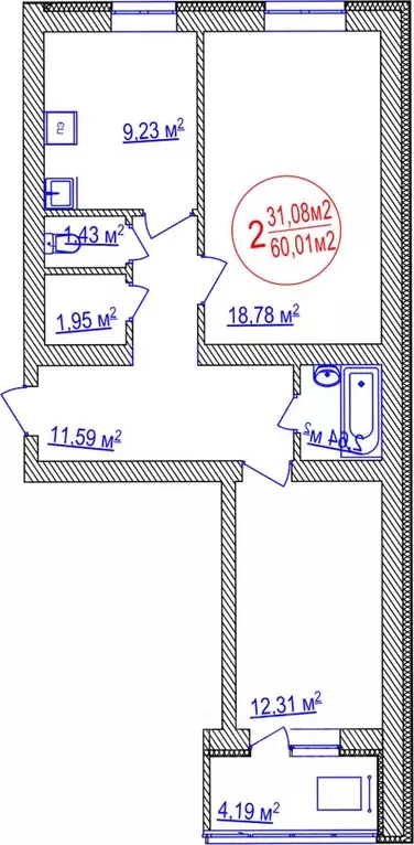 2-к кв. Башкортостан, Уфа ул. Летчиков, 1/9 (60.01 м) - Фото 1