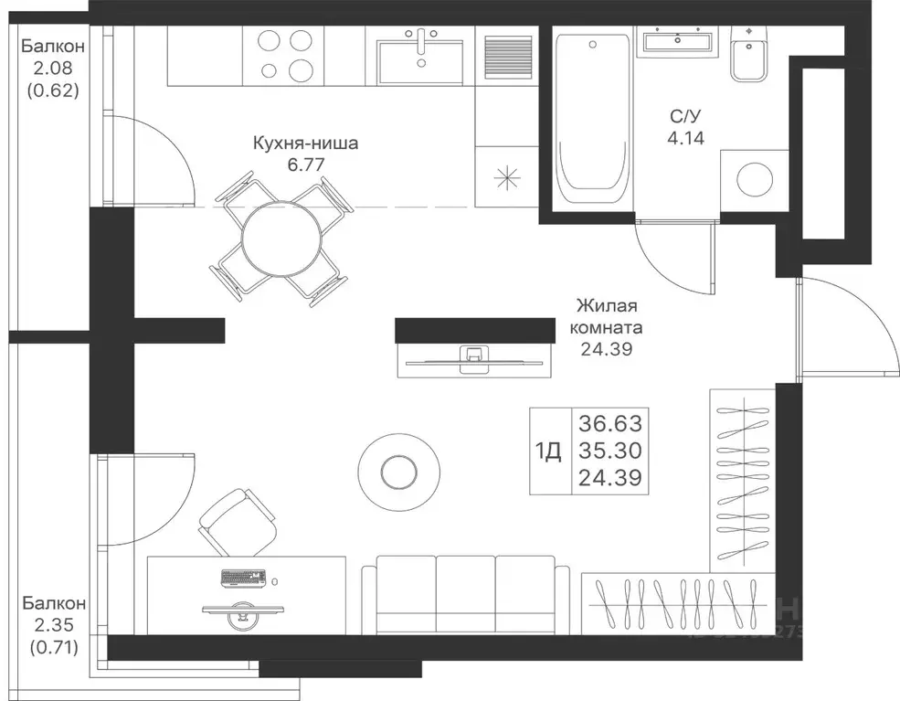 1-к кв. Татарстан, Казань Мой Ритм жилой комплекс (36.63 м) - Фото 1