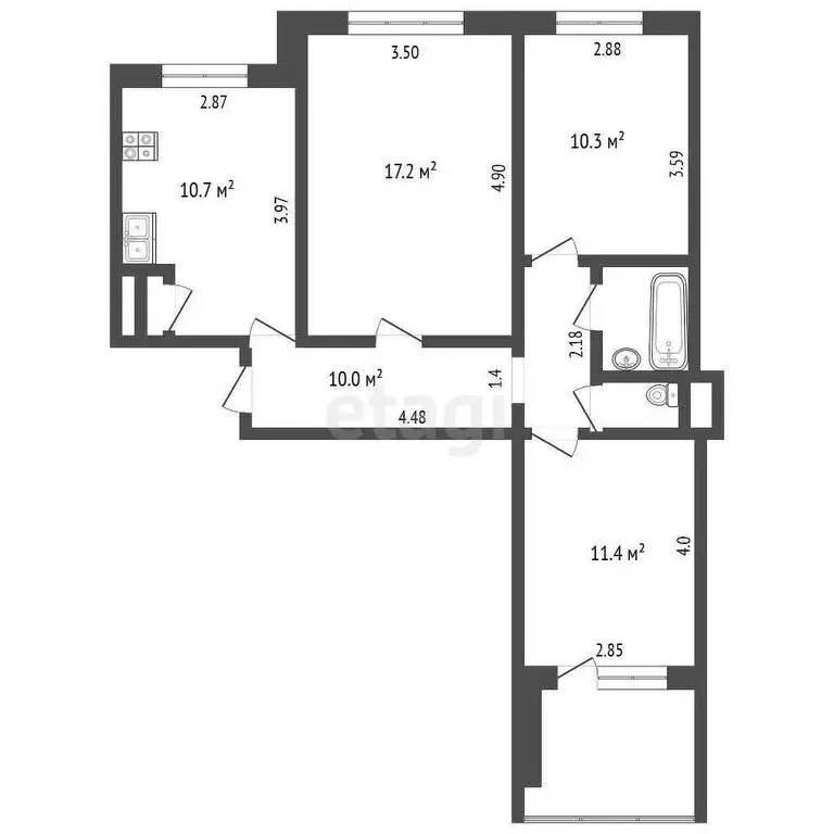 3-комнатная квартира: Орёл, 3-я Курская улица, 35 (63.6 м) - Фото 0