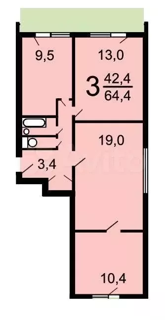 3-к. квартира, 68 м, 4/14 эт. - Фото 0