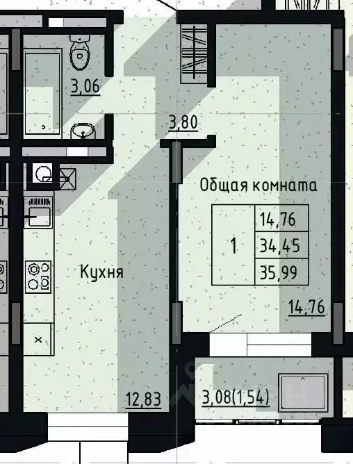 1-к кв. Саха (Якутия), Якутск пос. Геологов,  (35.99 м) - Фото 1