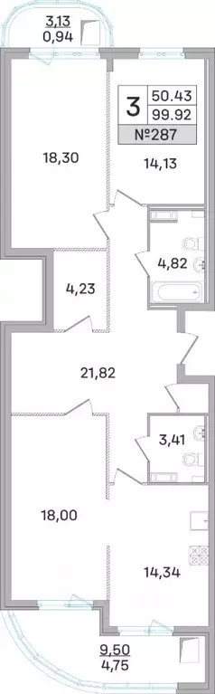 3-к кв. Московская область, Королев ул. Калинина, 11 (99.9 м) - Фото 1