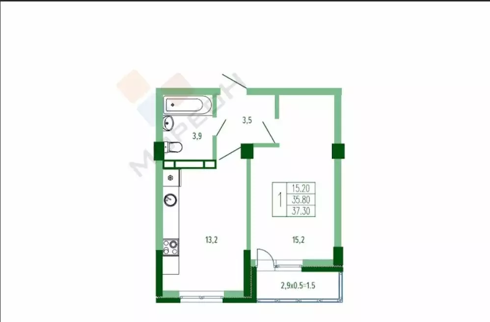 1-комнатная квартира: Краснодар, Круговая улица, 4/1 (37.3 м) - Фото 0